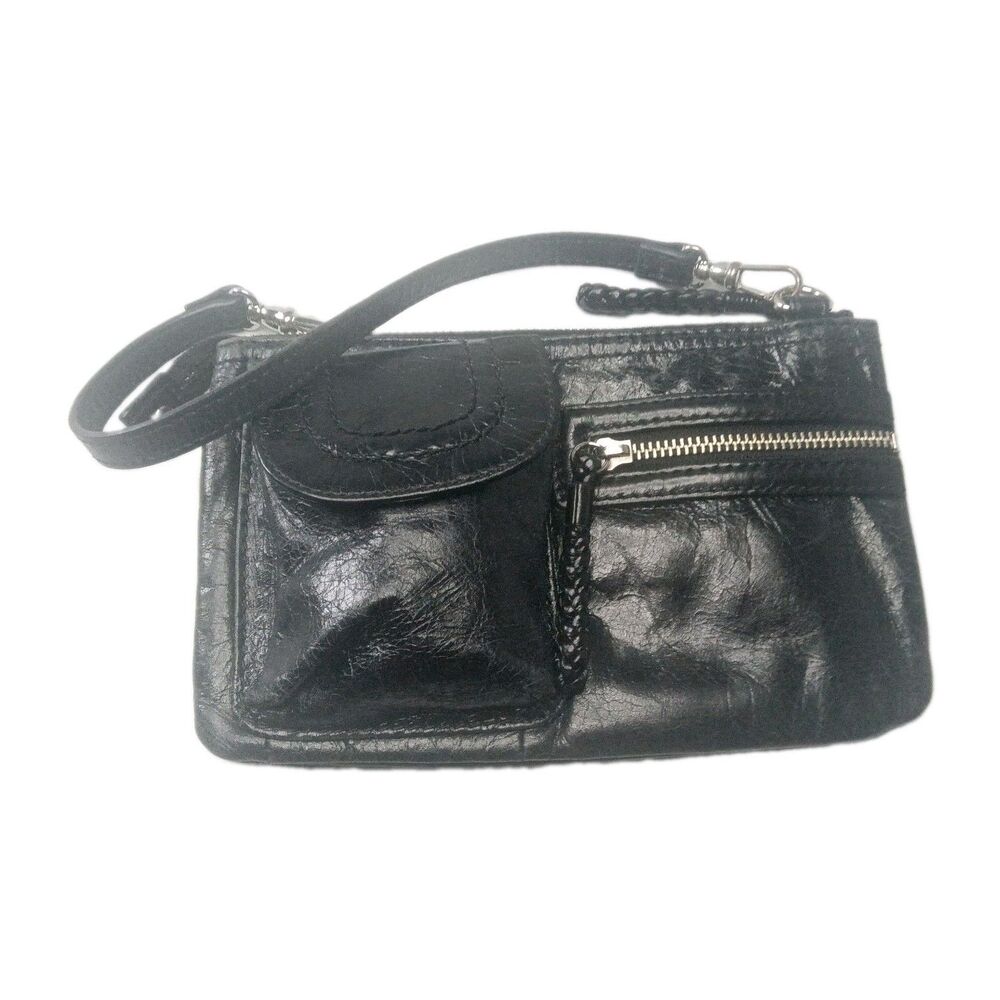Vintage Perlina Black Leather Clutch Purse Wallet Organizer Wristlet Y2K